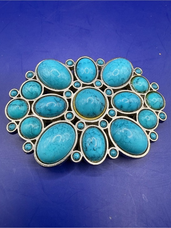 Accessories - Western Turquoise Cluster Belt Buckle - Faux Turquoise Oval Cabochons
